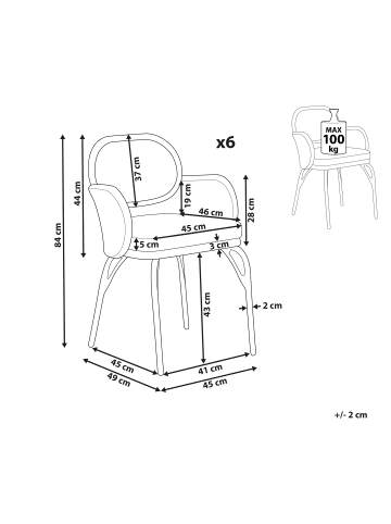 Beliani 6er-Set Gartenstuhl PRATELLO in /Beige/Grau