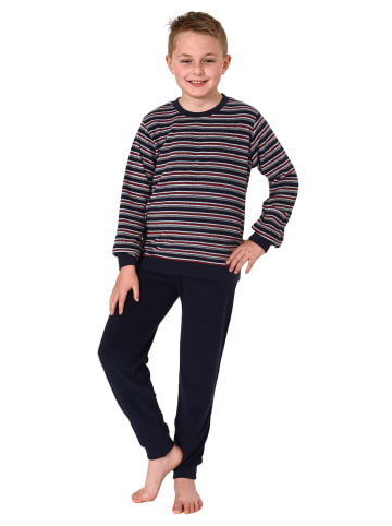 NORMANN Frottee Schlafanzug Pyjama langarm Bündchen Streifen - 77012 in marine