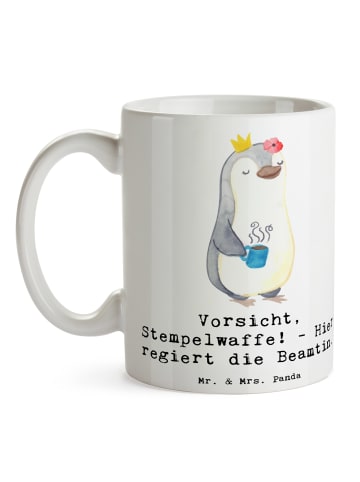 Mr. & Mrs. Panda Trinkbecher Beamtin Stempelwaffe mit Spruch in Weiß