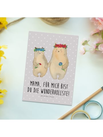 Mr. & Mrs. Panda Postkarte Bären mit Blumenkranz mit Spruch in Grau Pastell