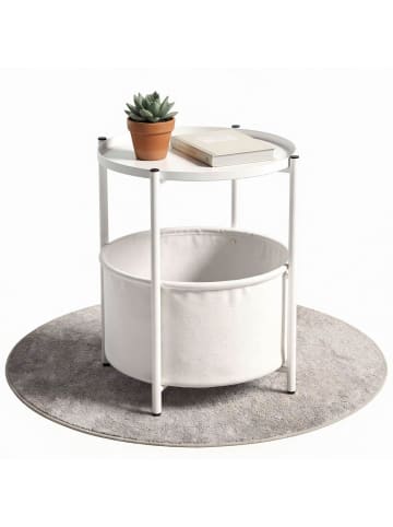 Coemo Beistelltisch Nina mit Canvas Korb - Metallgestell in Weiß