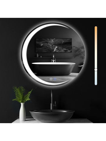 ZMH Badspiegel mit Beleuchtung in nickel Dimmbar IP44 rund mit Touch-Schalter Ø50cm