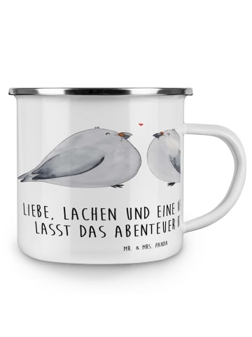 Mr. & Mrs. Panda Emaille Tasse Verlobungsfeier Abenteuer mit Spruch in Weiß