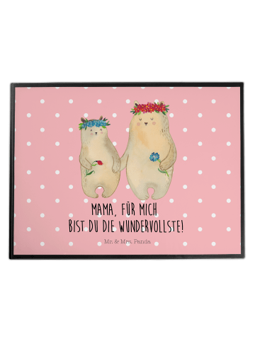 Mr. & Mrs. Panda Tischschutzmatte Bären mit Blumenkranz mit Spruch in Rot Pastell