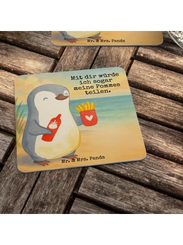Mr. & Mrs. Panda Tischuntersetzer Pinguin Pommes Design mit Spruch in Weiß
