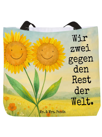 Mr. & Mrs. Panda Beuteltasche Blume Sonnenblume Design mit Spruch in Weiß