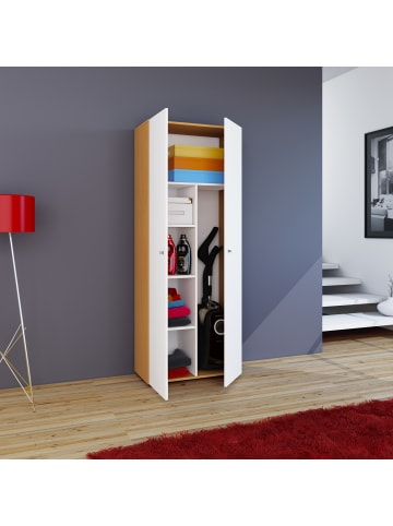 VCM  Holz Besenschrank Staubsauger Putzschrank Vandol K in Buche / Weiß