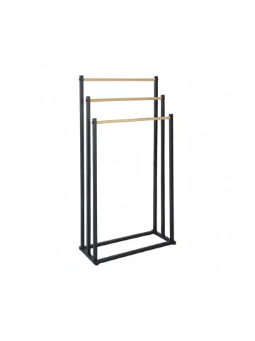 relaxdays Handtuchständer in Schwarz/ Natur - (B)44 x (H)86 x (T)21 cm