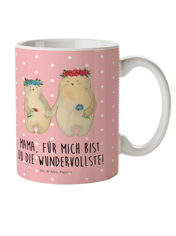 Mr. & Mrs. Panda Kindertasse Bären mit Blumenkranz mit Spruch in Rot Pastell