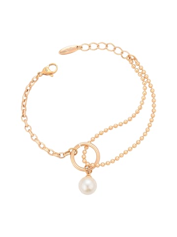 faina Women Chain Link Bracelet With Beads in Rose Gold White