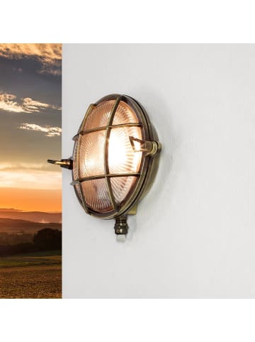 Licht-Erlebnisse Außen Wandlampe Ø 24 x (H)24 cm in Messing Antik