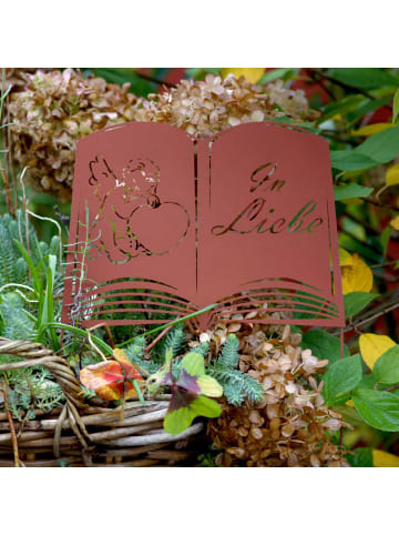 UNUS Grabstecker Rostoptik Buch "In Liebe" in Rost