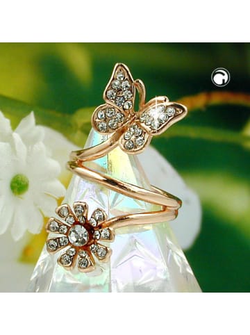 Gallay Ring 32mm Schmetterling und Blume mit weißen Glassteinen rotvergoldet Ringgröße 50 in gold