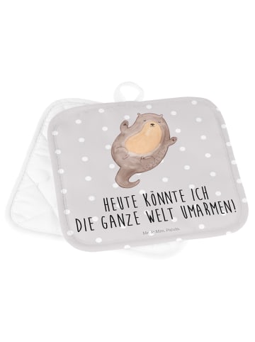 Mr. & Mrs. Panda 2er Set Topflappen  Otter Umarmen mit Spruch in Grau Pastell