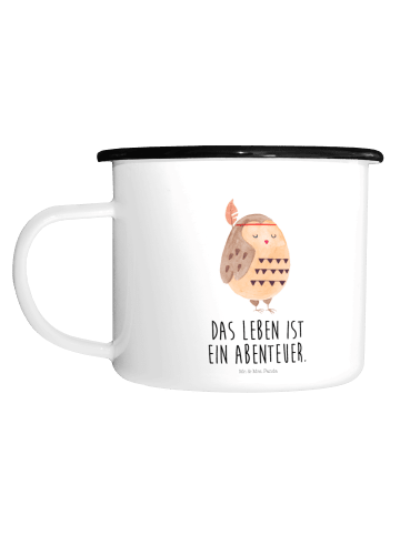Mr. & Mrs. Panda XL Emaille Tasse Eule Federschmuck mit Spruch in Weiß