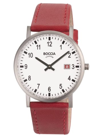 Boccia Herren-Armbanduhr Titan mit Lederband Rot