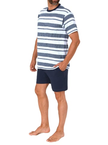 NORMANN Kurzarm Schlafanzug Shorty Pyjama Streifen - 78348 in marine