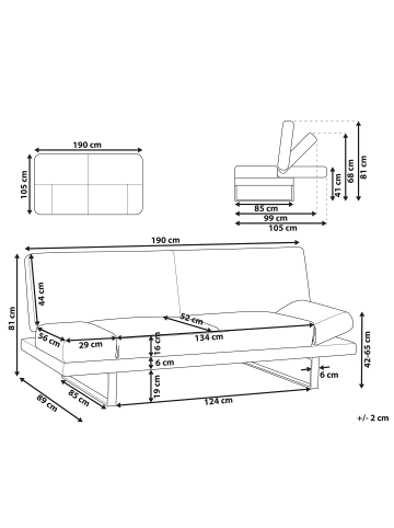 Beliani 2-Sitzer Sofa YORK in Beige/Silber - (W) 190 x (H) 81 x (L) 89 cm