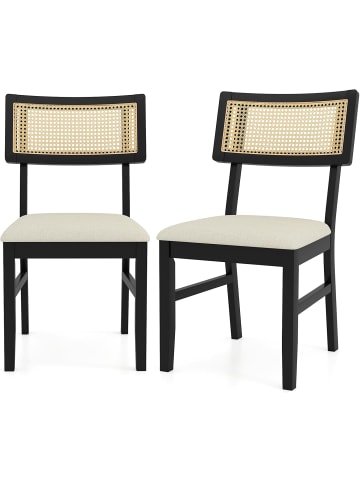 COSTWAY 2er Set Esszimmerstühle Rattan in Schwarz
