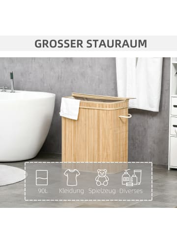 HOMCOM Wäschekorb-54,2L x 35,2B x 59,5H cm-Naturholz