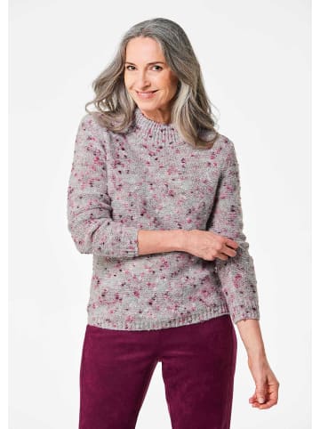 GOLDNER Kurzgröße:  Edler Strickpullover mit Stehkragen in grau / pink / gemustert