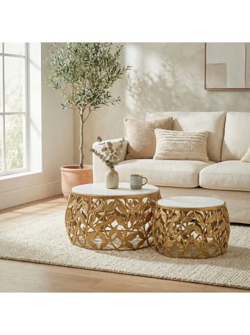 FineBuy Couchtisch in Gold / Marmor / 60x60x33