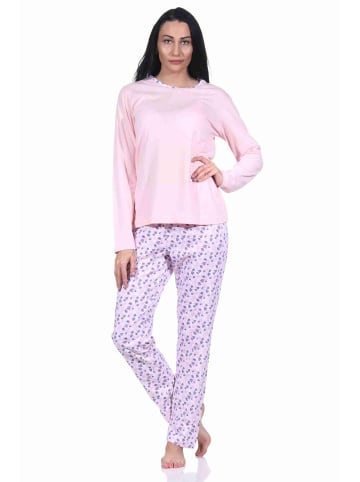 NORMANN langarm Schlafanzug Pyjama allover bedrucker Hose - 70611 in rosa