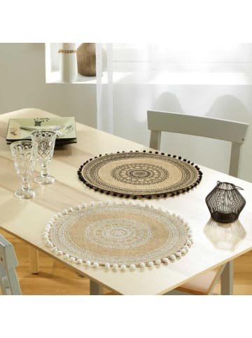 Douceur d’Intérieur Platzmatte RENATA, Jute, mit Pompons in Weiß, (B) 38 x (L) 38 cm