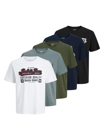 Jack & Jones T-Shirt 5er Pack in Weiß/Blau/Schwarz