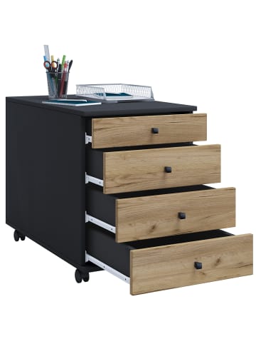 VCM  Holz Rollcontainer Bürocontainer Schublade Lona in Anthrazit / Honig-Eiche