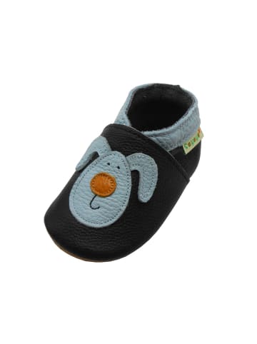 Yalion Leder-Krabbelschuhe "Welpe" in Schwarz