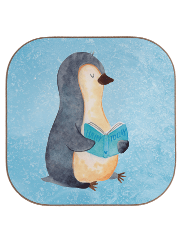 Mr. & Mrs. Panda Untersetzer für Gläser Pinguin Buch ohne Spruch in Eisblau