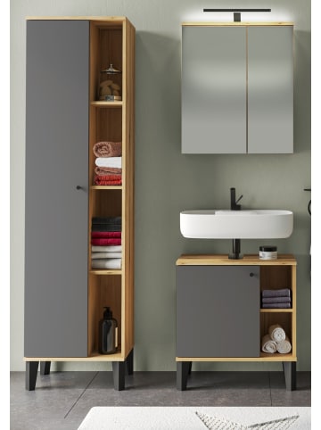 Furn.Design Badmöbel-Set 3-teilig grau, Evoke Eiche, Badkombination 121 x 190 cm