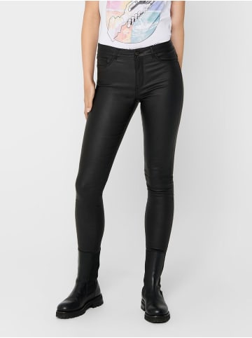 JACQUELINE de YONG Skinny Jeans Leder Optik High Waist Stretch Coated Denim Pants in Schwarz