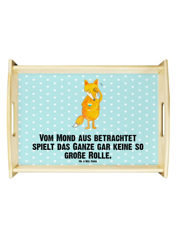 Mr. & Mrs. Panda Holztablett Fuchs Lord mit Spruch in Türkis Pastell
