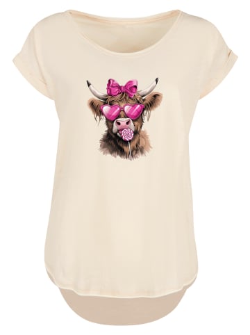 F4NT4STIC Long Cut T-Shirt Highland Cow Valentinstag Sonnenbrille in Whitesand