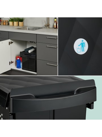relaxdays Einbaumülleimer in Schwarz - 1x 20 l + 2x 10 l