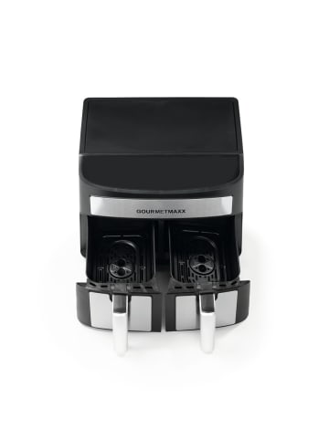 Gourmet Maxx Heißluft-Fritteuse Zweikammer 7l 2400W Edelstahl/schwarz Schwarz