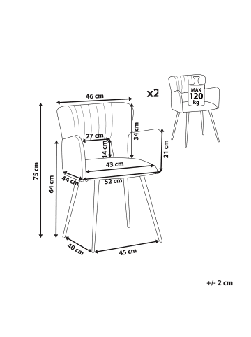 Beliani 2er-Set Esszimmerstuhl SANILAC in Beige/Schwarz