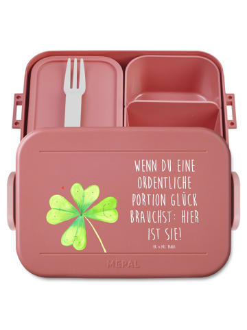 Mr. & Mrs. Panda Bento-Brotdose Blume Kleeblatt Motiv mit Spruch in Rot Pastell