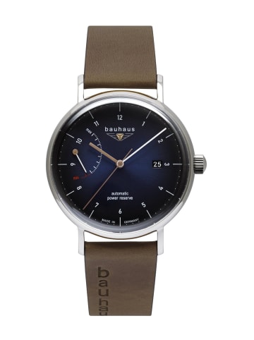 Bauhaus Armbanduhr Automatik 2160 mit Gangreserveanzeige und Lederarmband in dunkelblau