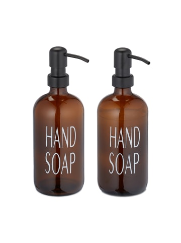 relaxdays 2 x Glas Seifenspender in Braun - 500 ml