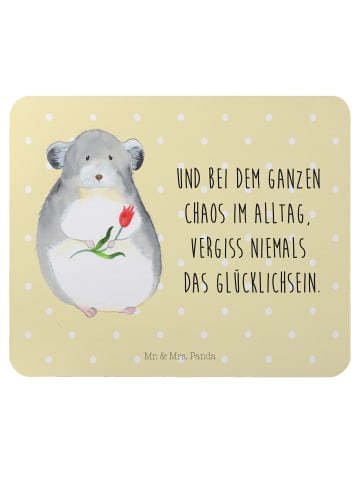 Mr. & Mrs. Panda Mauspad Chinchilla Blume mit Spruch in Gelb Pastell