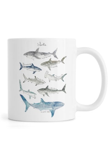 Juniqe Tasse "Sharks" in Blau & Cremeweiß