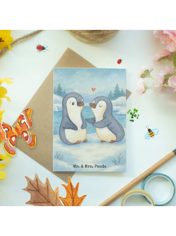 Mr. & Mrs. Panda Grußkarte Pinguine trösten Design ohne Spruch in Weiß