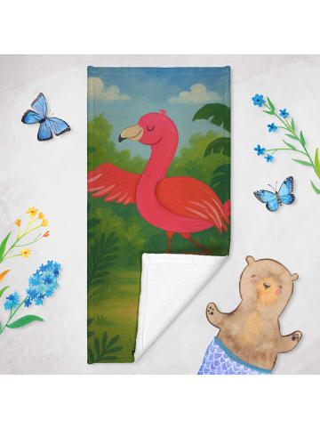 Mr. & Mrs. Panda Handtuch Flamingo Yoga Design ohne Spruch in Weiß