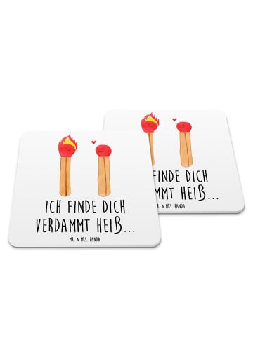 Mr. & Mrs. Panda Untersetzer für Gläser Streichhölzer mit Spruch in Weiß