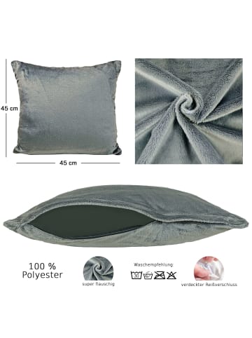 JACK 2er Set Teddy Flausch Kissenhülle Kissenbezug in Grau