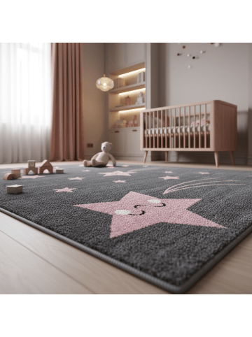 KADIMA DESIGN Kinderteppich Waschbar Sterne TASNA Strapazierfähig OEKO-TEX in Pink