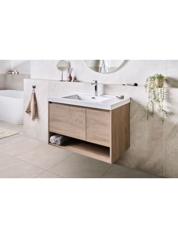 Beliani 2-tlg Badezimmerschrank mit Waschbecken UMAYO in Braun